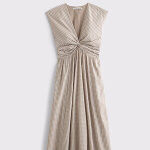 NWT Abercrombie Twist-Front Maxi Dress | Medium, Brown Gingham